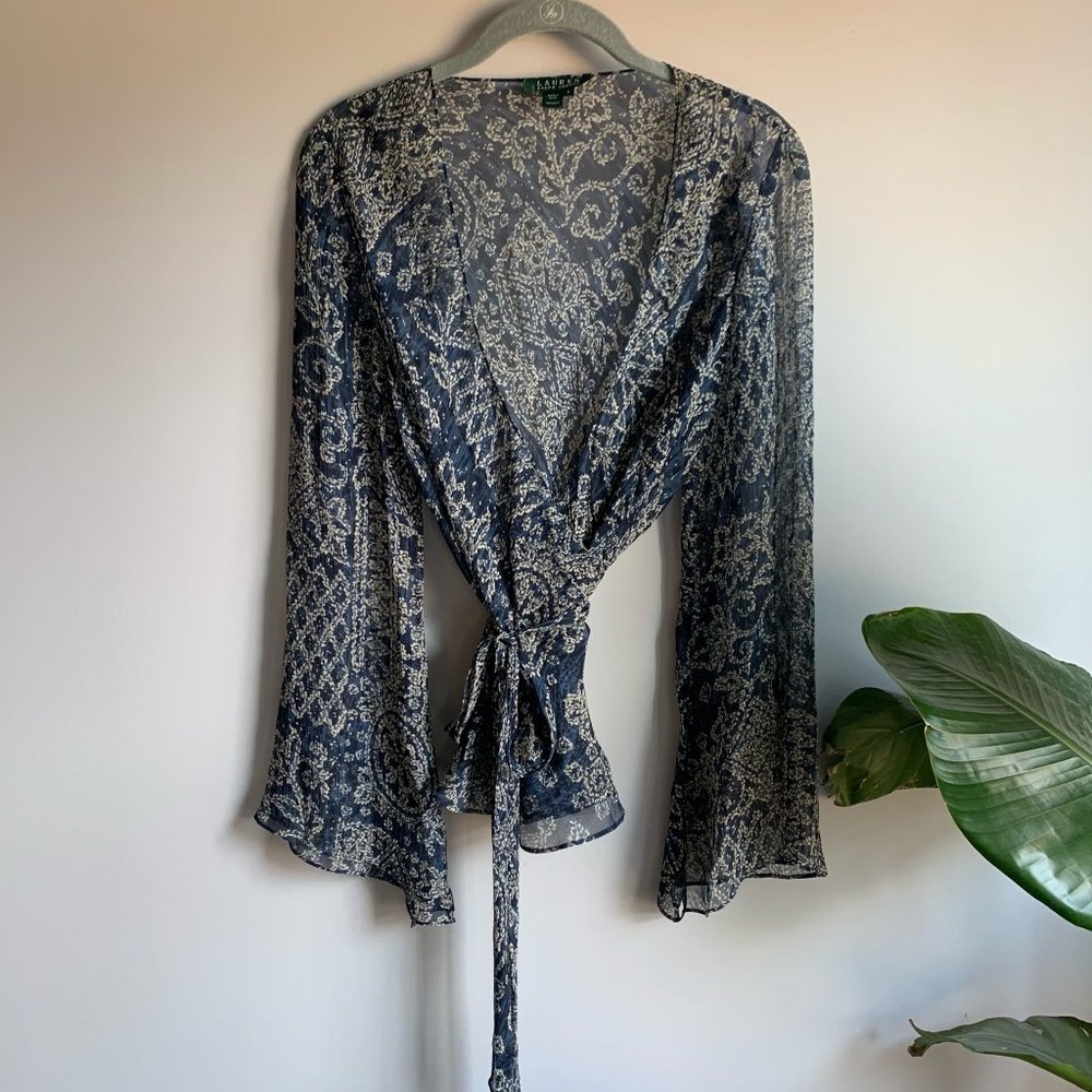 Lauren Ralph Lauren Blue and White Patterned Blouse